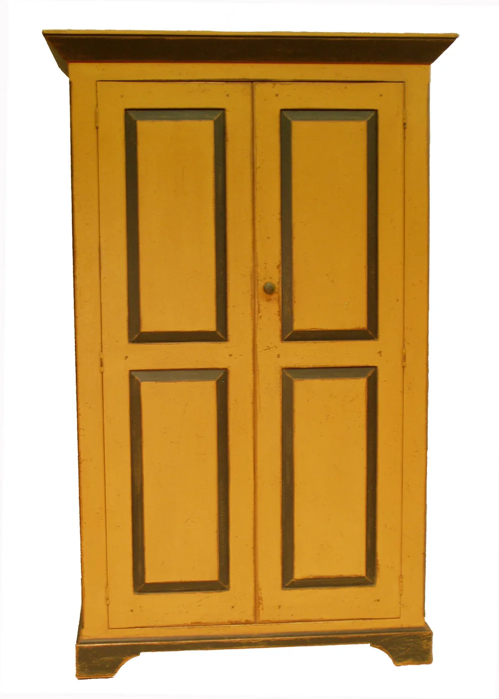 Hand-painted mustard cupboard with pinstriped panels