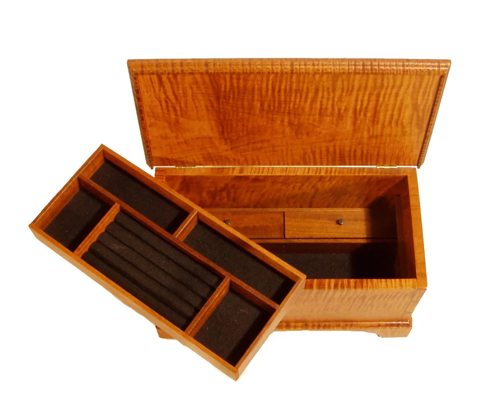 Curly maple jewelry box with a fitted tray