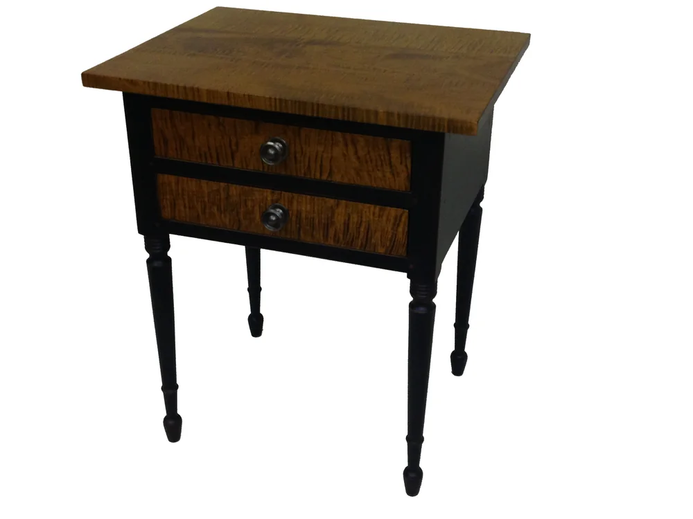 Two-drawer night stand in curly maple and black